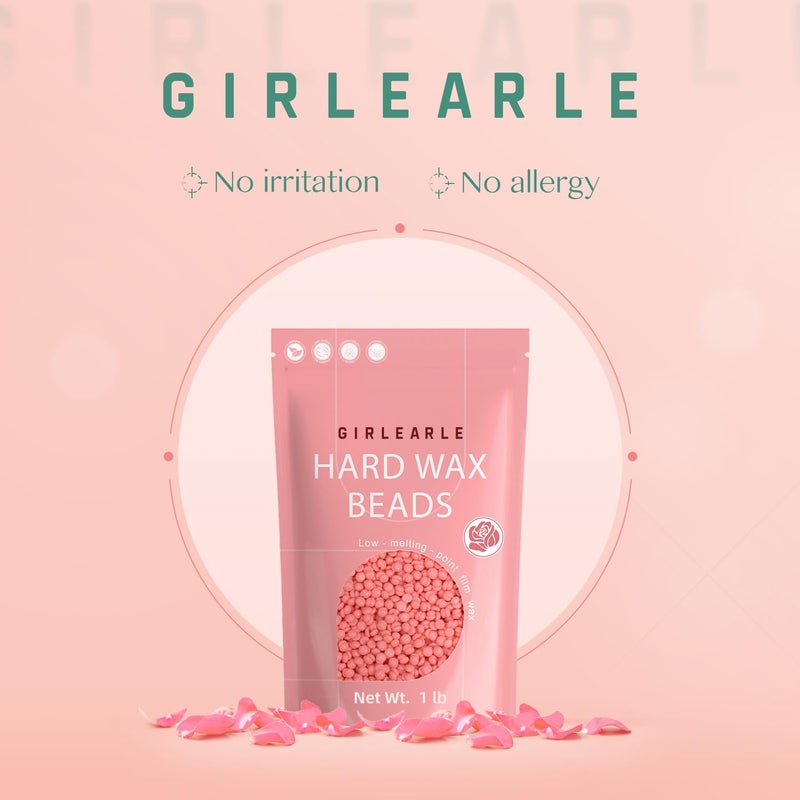 GIRLEARLE Hard Wax Beads, 1lb Wax Beans for Hair Removal Sensitive Skin with Rose Formula, Perfect for Full Body, Facial, Brazilian Bikini, and Legs at Home Wax Refill for Women Men (pink) - Image 2