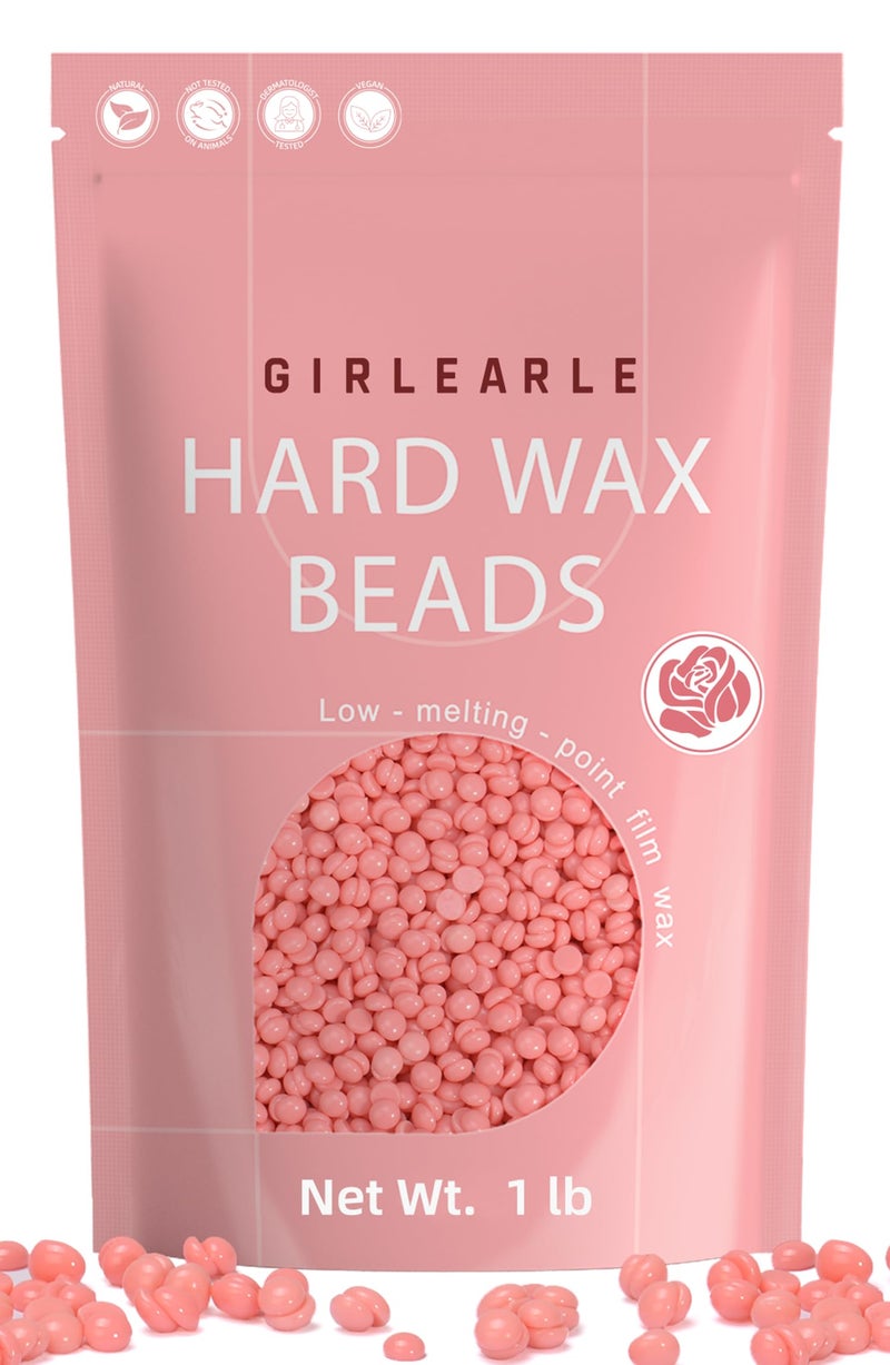 GIRLEARLE Hard Wax Beads, 1lb Wax Beans for Hair Removal Sensitive Skin with Rose Formula, Perfect for Full Body, Facial, Brazilian Bikini, and Legs at Home Wax Refill for Women Men (pink) - Image 1