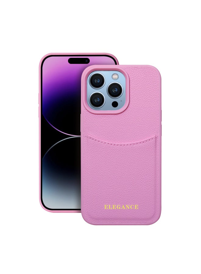 For Apple 16ProMax Phone Case IPhone14 Leather Case IPhone15 Card Phone Case-Color:Pink-Applicable Model:iPhone14plus  - Image 1