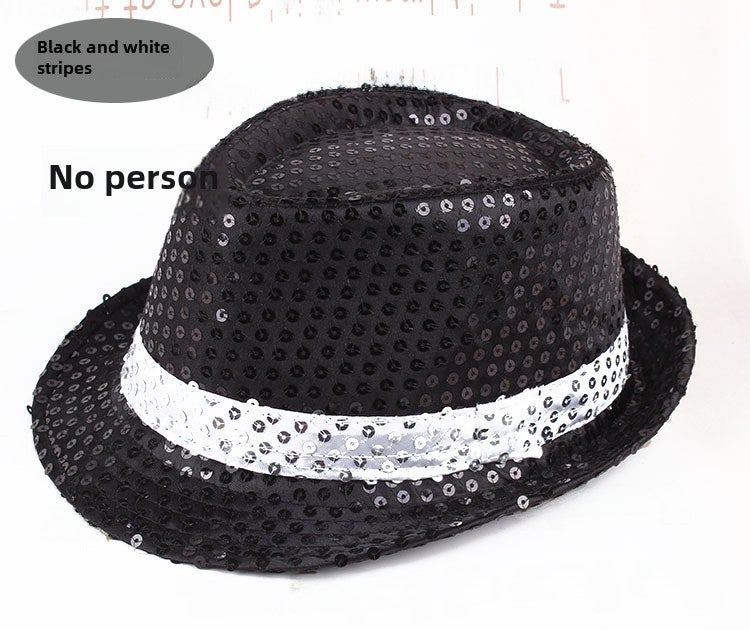 Kids Jazz Glitter Performance Top Hats Black and white strip