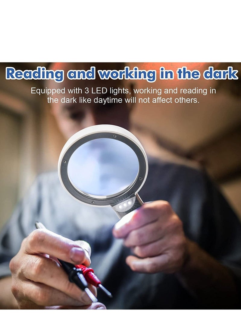 Magnifying Glass with Light 30x Handheld Large LED Illuminated Magnifier, Double Layer optical Lens for Macular Degeneration, Seniors Reading Children Nature Exploring