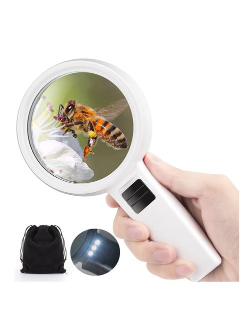Magnifying Glass with Light 30x Handheld Large LED Illuminated Magnifier, Double Layer optical Lens for Macular Degeneration, Seniors Reading Children Nature Exploring