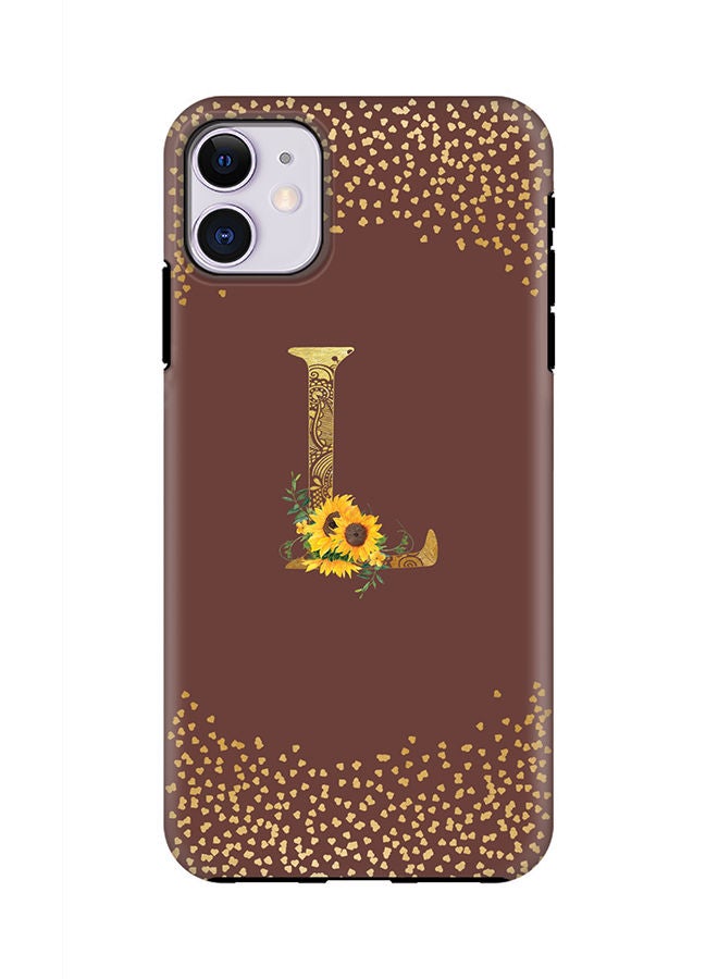 Stylizedd Monogram Tough Series for Apple iPhone 11 Custom Initials Floral Mandala Pattern Tough Pro Dual Layer hybrid PC inner TPU protection Alphabet- L (Brown) - Image 1