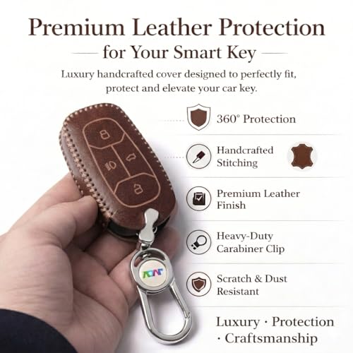 JVCV® Car Styling Soft Handmade Leather Key Cover Compatible with Tata Nexon, Harrier, Tiago EV, Altroz, Tigor, Safari, Nexon EV, Punch, Punch EV 4 Button Smart Key (Brown) - Image 3