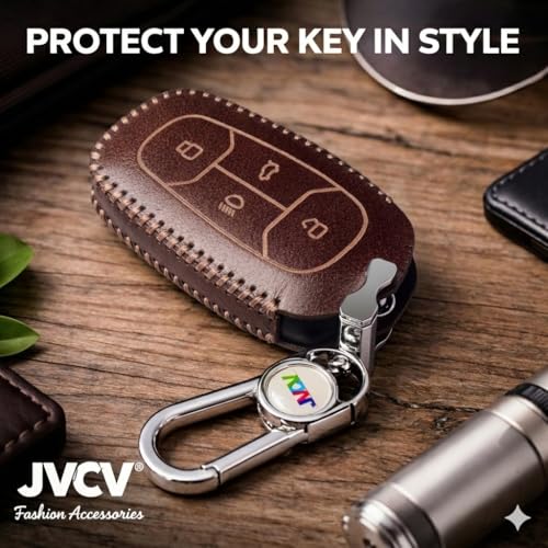 JVCV® Car Styling Soft Handmade Leather Key Cover Compatible with Tata Nexon, Harrier, Tiago EV, Altroz, Tigor, Safari, Nexon EV, Punch, Punch EV 4 Button Smart Key (Brown) - Image 5