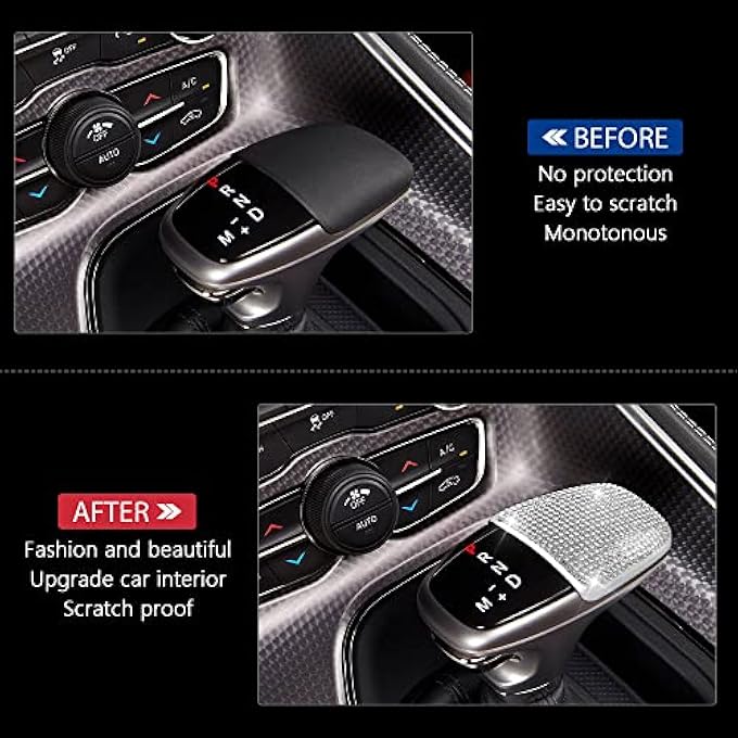rayihni PIFOOG Challenger Accessories for Dodge Charger 20152022 Bling Gear Shift Cover Decal Shifter Knob Panel Stickers Car Interior Decoration Crystal Silver 1PC - Image 3