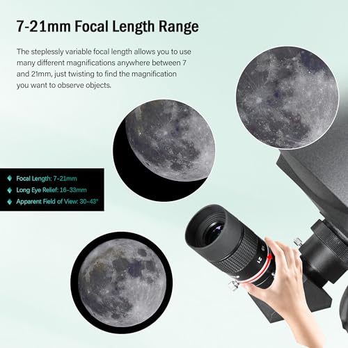 Astromania Zoom Eyepiece for Telescope, 7-21mm Zoom Lens Variable Power & Multi-Coated Design for Planetary & Deep Space Observation Compatible with Telescope That Accepts Telescope Eyepiece 1.25 Inch - Image 5