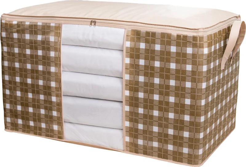 Nacarev 4 Pieces Mega Size Window Square Patterned Plaid Gray Pillow Quilt Organizer Bag Set 90X50X50 cm