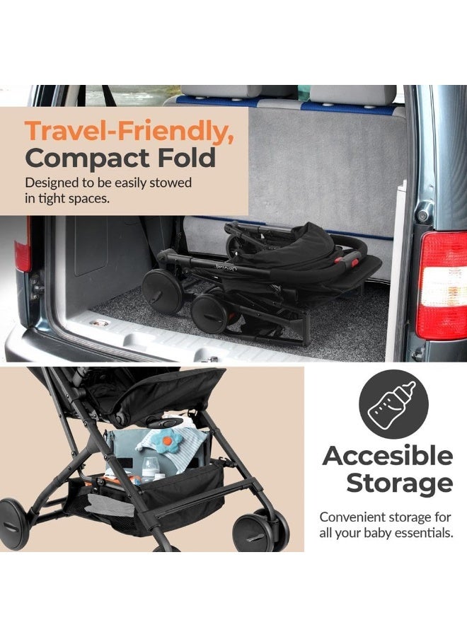 Jovial Lightweight Travel Baby Stroller - One-Hand Folding Compact Stroller with Multi-Position Reclining System - Retractable Sun Canopy, Extra-Large Storage Basket - Includes Airplane Storage Bag - Image 4