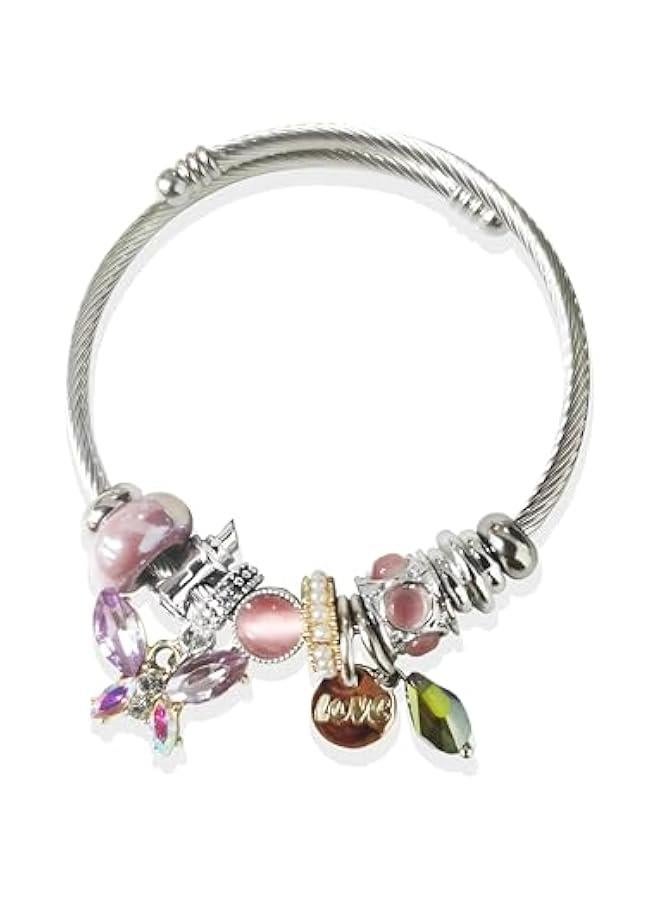 Kawaii Charm Bracelet for Girls, Adjustable Silver Stainless Steel Bracelet, Fashion Cartoon Bracelet Suitable Women Girls Holiday Gift - Image 1