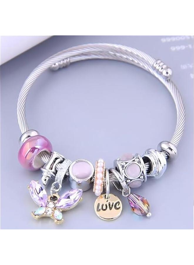 Kawaii Charm Bracelet for Girls, Adjustable Silver Stainless Steel Bracelet, Fashion Cartoon Bracelet Suitable Women Girls Holiday Gift - Image 2