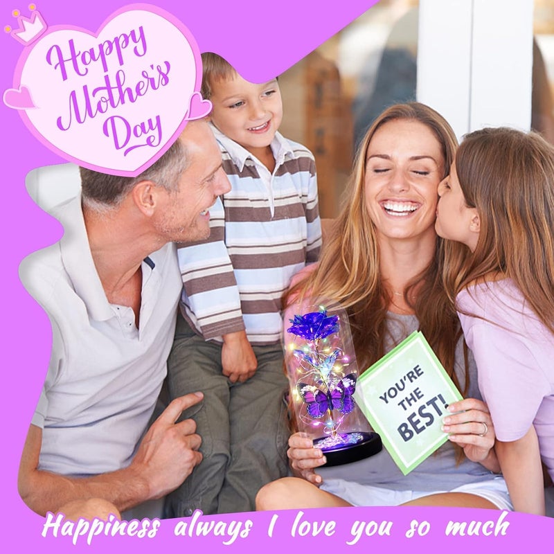 S SMITEX Smitex Valentines Day Rose Flowers Valentines Day Gifts for Wife Mom Girlfriend Galaxy Crystal Light Up Rose in A Glass Dome I Love You Butterfly Birthday Gifts for Women Purple - Image 2