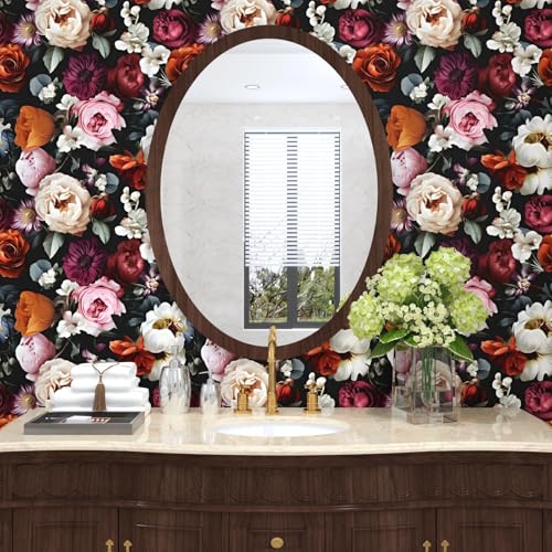Laatse Floral Wallpaper Peel and StickVintage Rose Contact Paper 175 x 393 Thick Burgundy Wall Paper Murals Self Adhesive Removable Waterproof for Shelf Cabinet Drawer Table Decor Black Red - Image 3