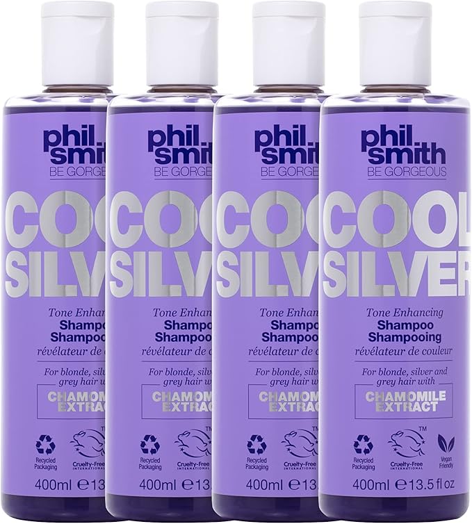 Phil Smith Be Gorgeous Cool Silver Tone Enhancing Conditioner For Blonde Silver and Grey Hair Chamomile Extract Violet Formula Brighten dull and Brassy Hair Vegan Friendly Pack of 4 - Image 1