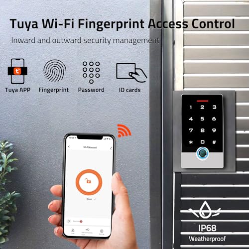 AMOCAM Wireless WiFi TUYA Access Control System Fingerprint Password StandAlone Door Access Control Keypad with ID Keyfob WG2634 EM Card Reader Access Controller Full Metal Weatherproof Backlight - Image 3
