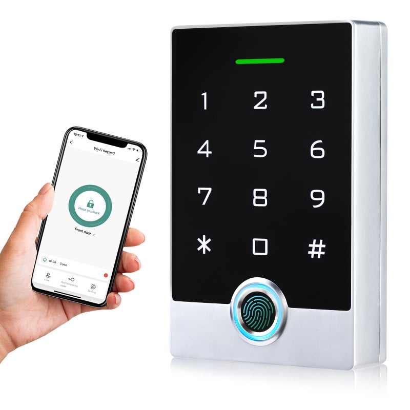 AMOCAM Wireless WiFi TUYA Access Control System Fingerprint Password StandAlone Door Access Control Keypad with ID Keyfob WG2634 EM Card Reader Access Controller Full Metal Weatherproof Backlight - Image 2