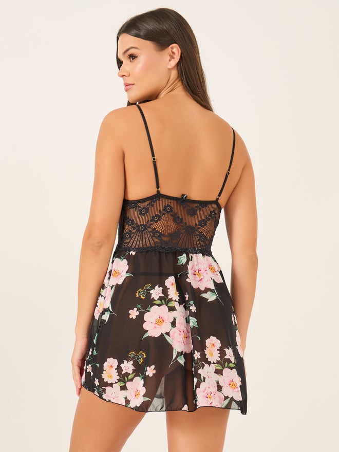 Styli Styli Floral Printed and Lace Panel Babydoll with Briefs  - Image 5