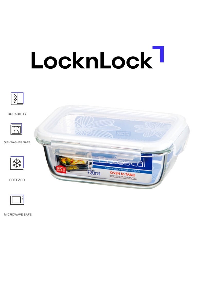 LOCK & LOCK LocknLock 730ml Oven-Safe Borosilicate Glass Rectangular Container with Airtight Lid - Microwave, Freezer, and Dishwasher Safe  - Image 1