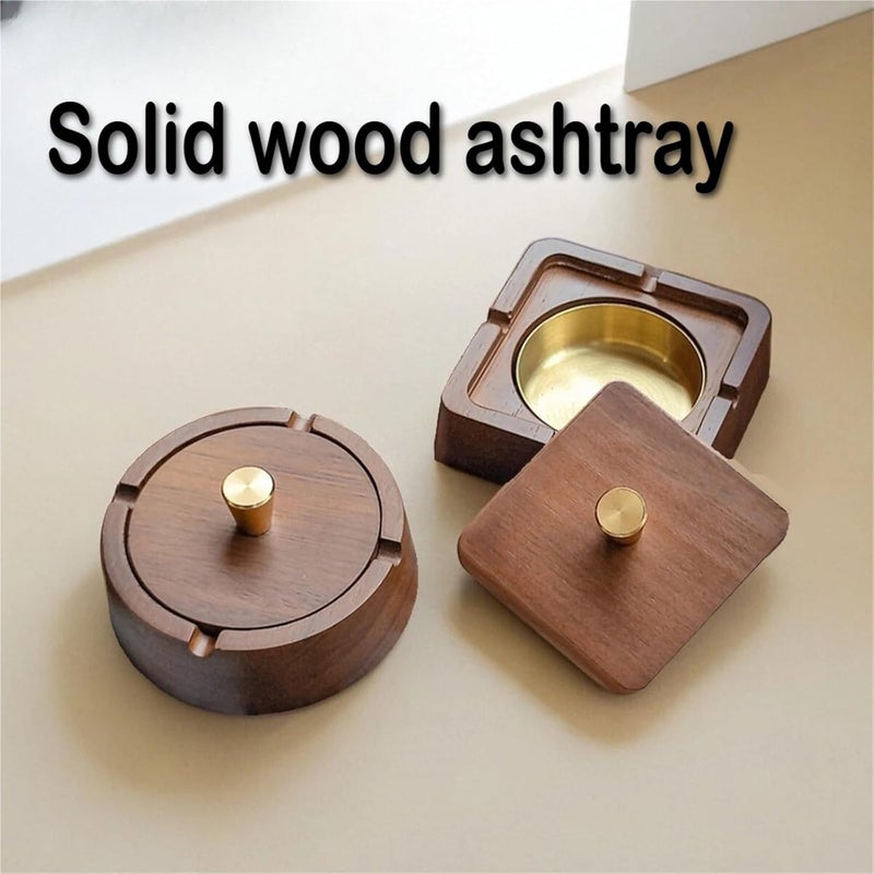 Solid Wood Ashtray With A Lid To Prevent Ash From Flying, A Creative Decorative Item, A Wooden Ashtray(Circle,1pcs) - Image 3