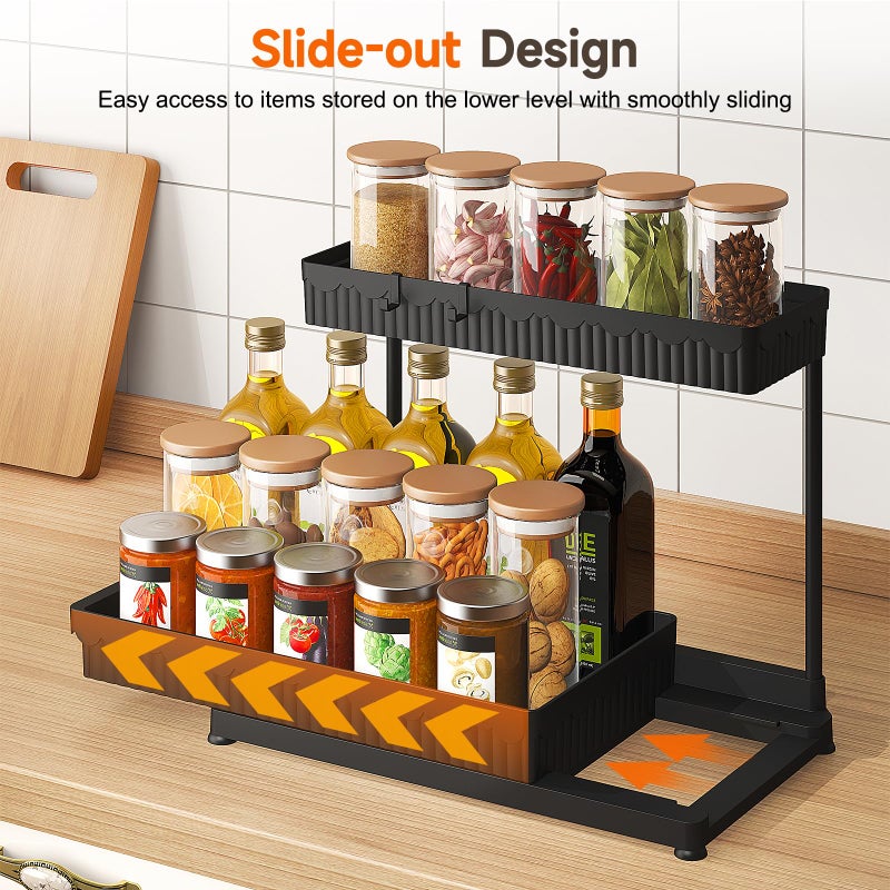 Sevenblue 3 Pack Multi-Purpose Pull-Out Storage Organizers, 2-Tier L-Shaped Under Sink/Cabinet Organizers and Storage for Bathroom & Kitchen, Black, 12.8 Inches - Image 3