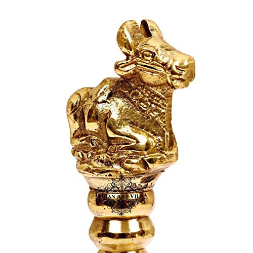 ROLIMOLI Brass Nandi Bell Hand Held Puja Ghanti Feng Shui Vastu Religious Bell for Temple Home Use Gold Finish (8.5cm) - Image 5