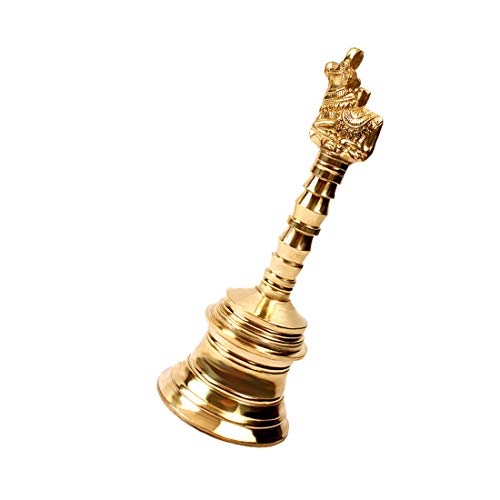 ROLIMOLI Brass Nandi Bell Hand Held Puja Ghanti Feng Shui Vastu Religious Bell for Temple Home Use Gold Finish (8.5cm) - Image 3