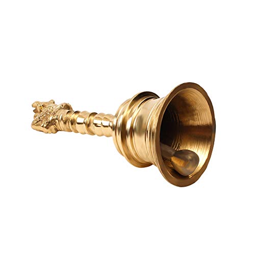 ROLIMOLI Brass Nandi Bell Hand Held Puja Ghanti Feng Shui Vastu Religious Bell for Temple Home Use Gold Finish (8.5cm) - Image 4