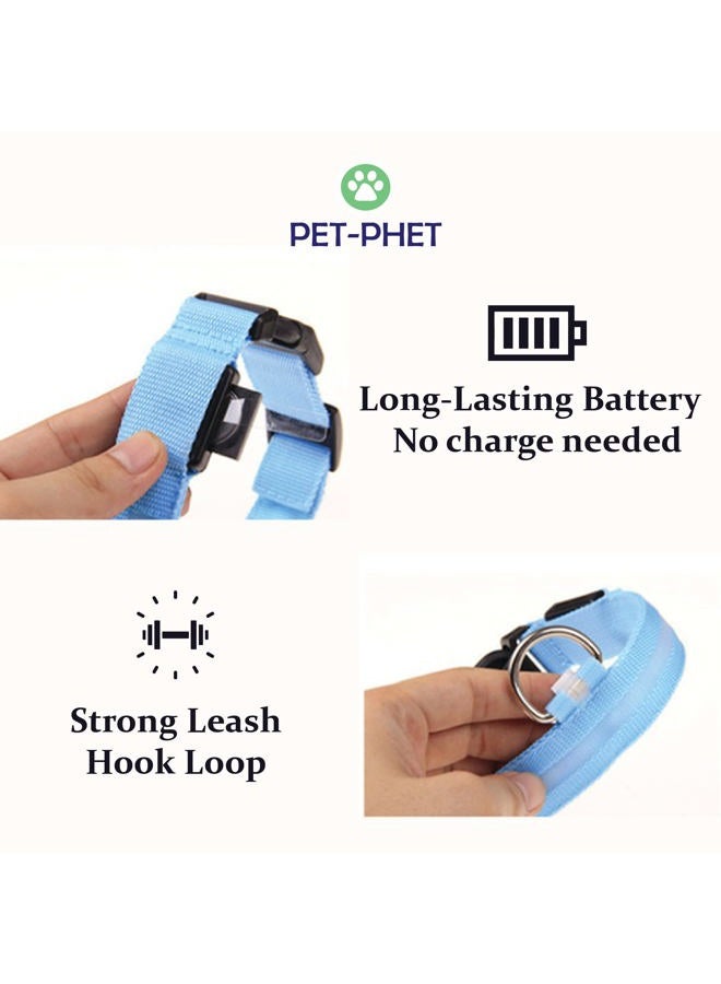 PET-PHET LED Dog Collar – Night Safety, Night Walk, Camping and HICKING - Glow in The Dark - 3 Light Modes - Great Battery Life - X-Small Blue - Image 5