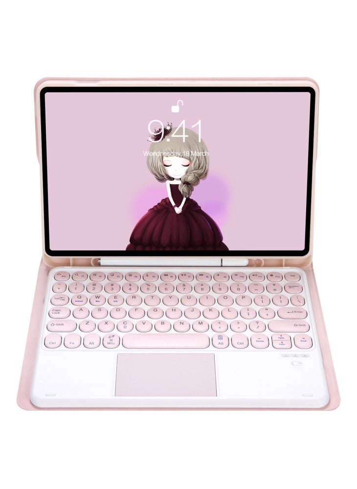 Y09B-A For Samsung Galaxy Tab A9+ X210 X215 X216 Leather Case+Round Keys Design Keyboard with Touchpad and Pen Slot - Pink - Image 4