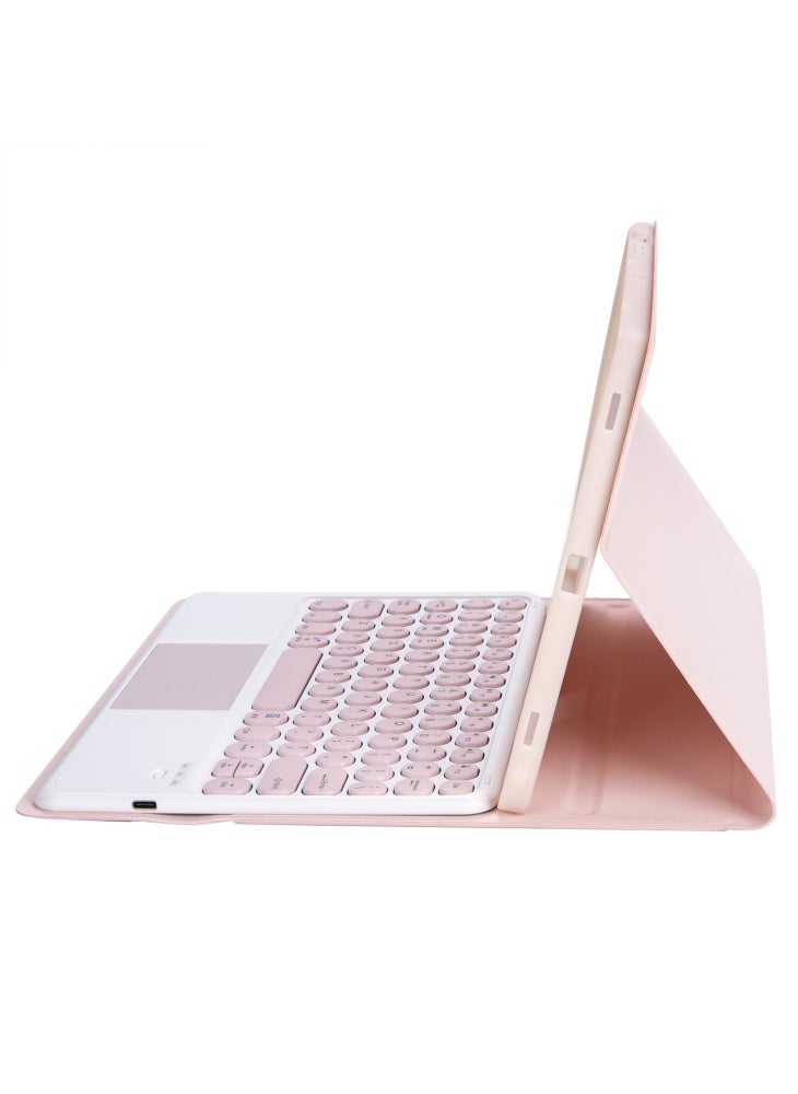 Y09B-A For Samsung Galaxy Tab A9+ X210 X215 X216 Leather Case+Round Keys Design Keyboard with Touchpad and Pen Slot - Pink - Image 3