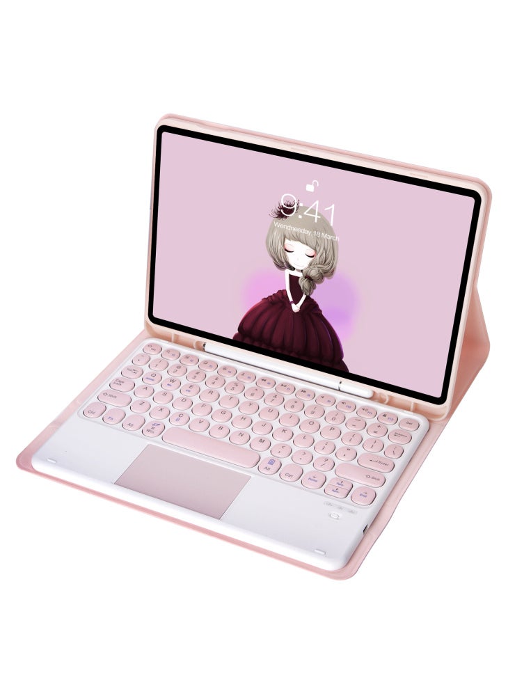 Y09B-A For Samsung Galaxy Tab A9+ X210 X215 X216 Leather Case+Round Keys Design Keyboard with Touchpad and Pen Slot - Pink - Image 5