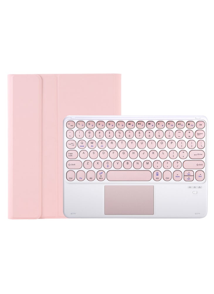 Y09B-A For Samsung Galaxy Tab A9+ X210 X215 X216 Leather Case+Round Keys Design Keyboard with Touchpad and Pen Slot - Pink - Image 2