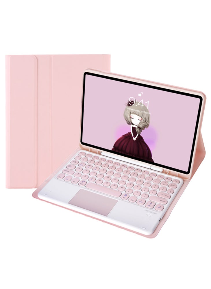 Y09B-A For Samsung Galaxy Tab A9+ X210 X215 X216 Leather Case+Round Keys Design Keyboard with Touchpad and Pen Slot - Pink - Image 1