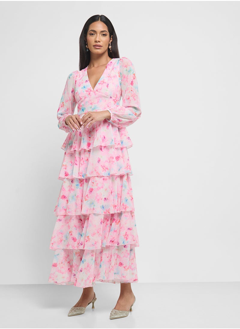VERO MODA - Floral Print Ruffle Maxi Dress - Image 1