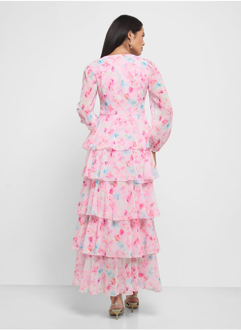 VERO MODA - Floral Print Ruffle Maxi Dress - Image 1