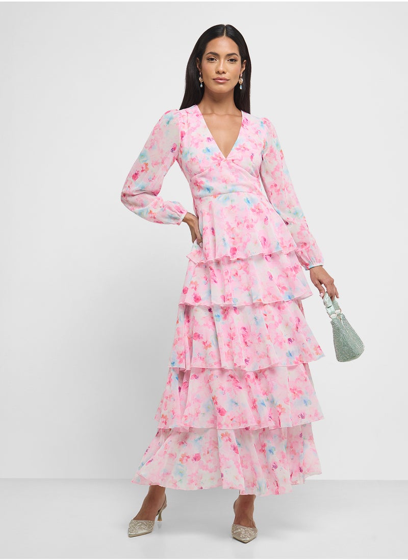 VERO MODA - Floral Print Ruffle Maxi Dress - Image 1