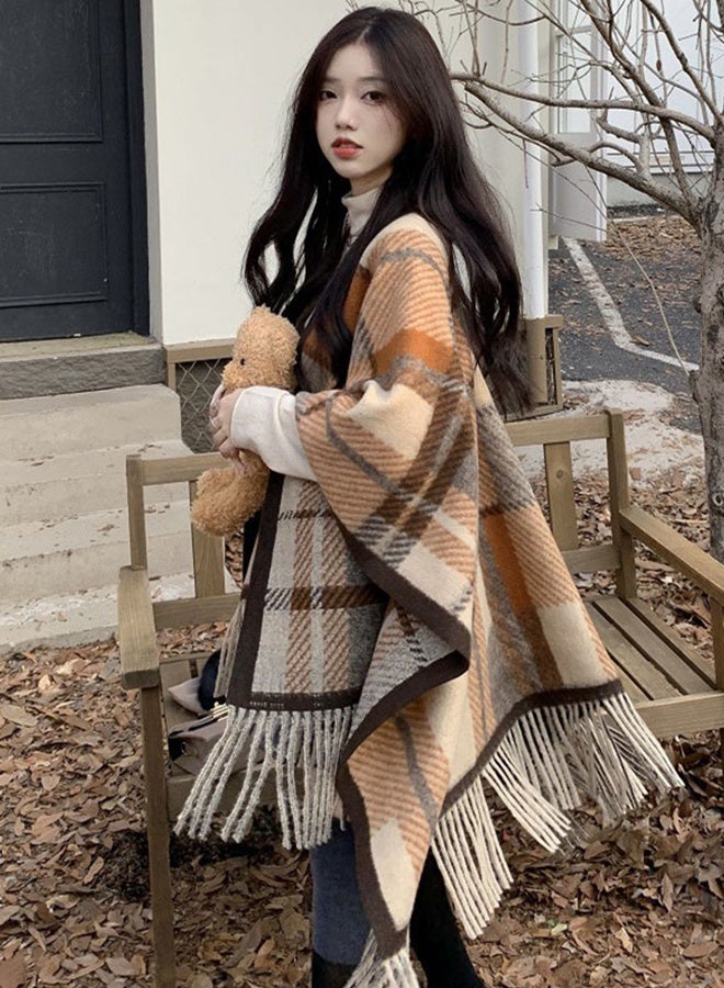 DUNISO Women's Vintage Winter Shawl, Traditional Lady Shawl, Tassel Scarf Retro Imitation Cashmere Shawl, Wrap Open Front Poncho Cape, Warm Scarf Wraps for Evening Dressing Blanket, Shawl Cape Outerwear for Autumn and Winter - Image 3