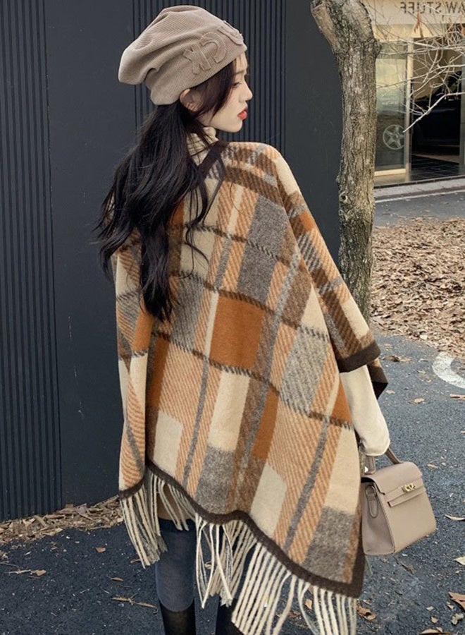 DUNISO Women's Vintage Winter Shawl, Traditional Lady Shawl, Tassel Scarf Retro Imitation Cashmere Shawl, Wrap Open Front Poncho Cape, Warm Scarf Wraps for Evening Dressing Blanket, Shawl Cape Outerwear for Autumn and Winter - Image 5