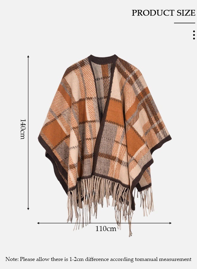 DUNISO Women's Vintage Winter Shawl, Traditional Lady Shawl, Tassel Scarf Retro Imitation Cashmere Shawl, Wrap Open Front Poncho Cape, Warm Scarf Wraps for Evening Dressing Blanket, Shawl Cape Outerwear for Autumn and Winter - Image 2