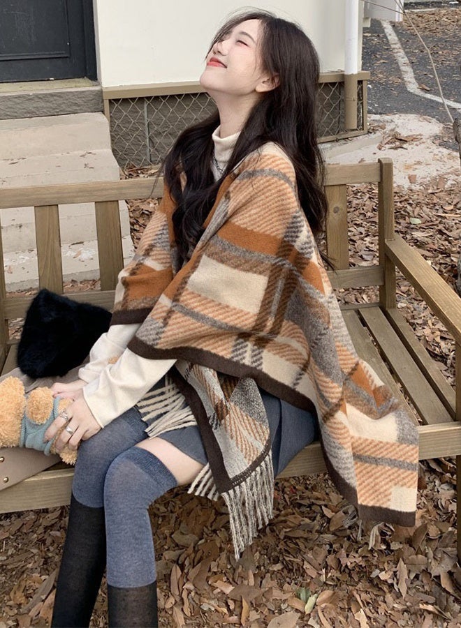 DUNISO Women's Vintage Winter Shawl, Traditional Lady Shawl, Tassel Scarf Retro Imitation Cashmere Shawl, Wrap Open Front Poncho Cape, Warm Scarf Wraps for Evening Dressing Blanket, Shawl Cape Outerwear for Autumn and Winter - Image 4