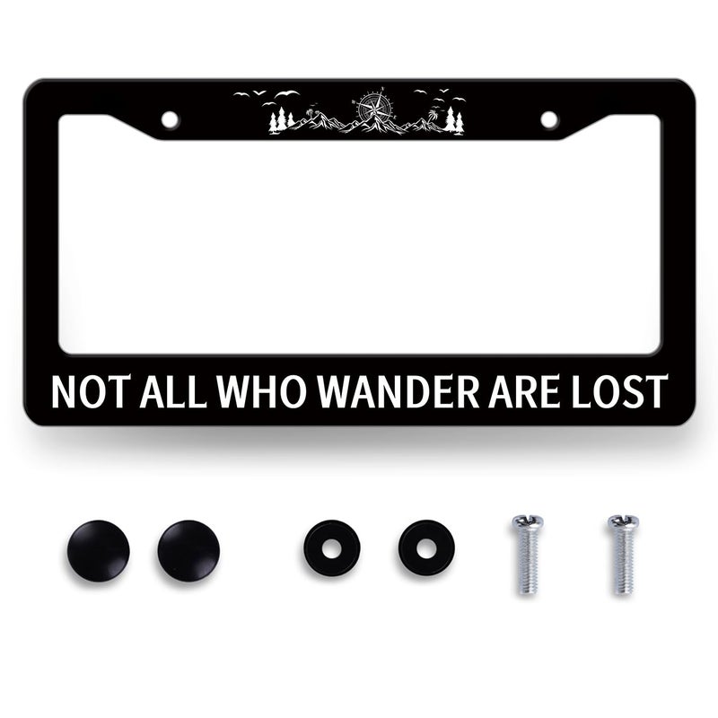 MUAWUOIK Not All Who Wander are Lost License Plate Frame Mountains License Plate Holder Colorful Stainless Steel Auto Parts Funny License Plate Personalise Decoration Screws 123 x 63 - Image 3