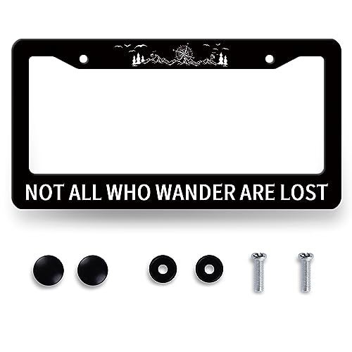 MUAWUOIK Not All Who Wander are Lost License Plate Frame Mountains License Plate Holder Colorful Stainless Steel Auto Parts Funny License Plate Personalise Decoration Screws 123 x 63 - Image 1