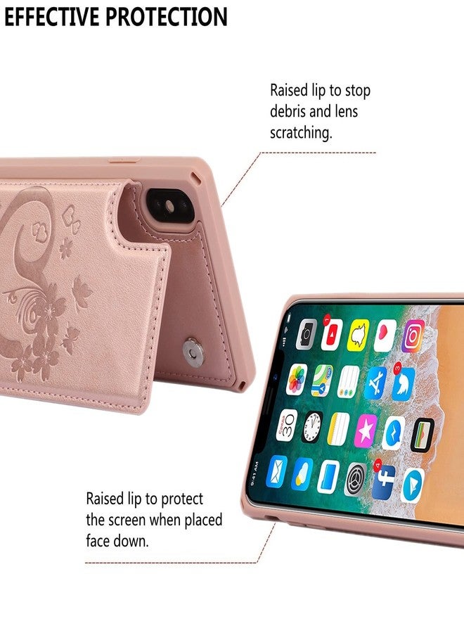 آي كوفر كايس جراب iCoverCase متوافق مع هاتف iPhone Xs Max، جراب محفظة مع حامل بطاقات للنساء، جراب من الجلد الصناعي PU منقوش مانع لتقنية RFID مع حزام معصم، مقاس 6.5 بوصة (لون ذهبي وردي على شكل قلب) - Image 4