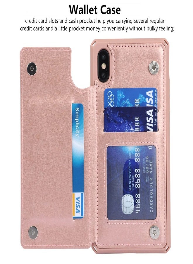 آي كوفر كايس جراب iCoverCase متوافق مع هاتف iPhone Xs Max، جراب محفظة مع حامل بطاقات للنساء، جراب من الجلد الصناعي PU منقوش مانع لتقنية RFID مع حزام معصم، مقاس 6.5 بوصة (لون ذهبي وردي على شكل قلب) - Image 5