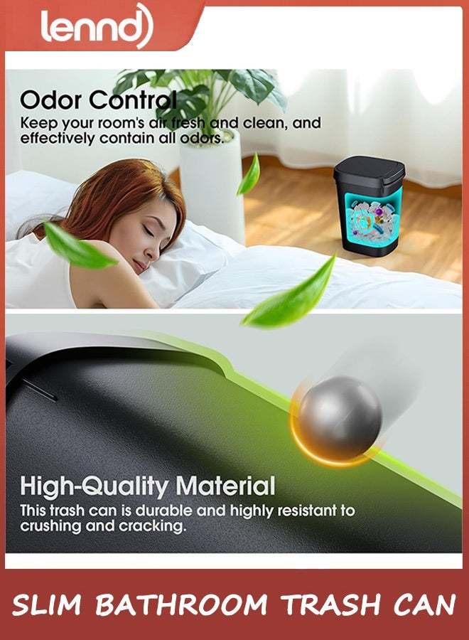 لينند سلة مهملات حمام رفيعة، سلة مهملات بلاستيكية سعة 9 لتر مع غطاء علوي قابل للضغط، غطاء منبثق للمرحاض والمكتب وغرفة النوم (أسود، عبوة واحدة) - Image 5