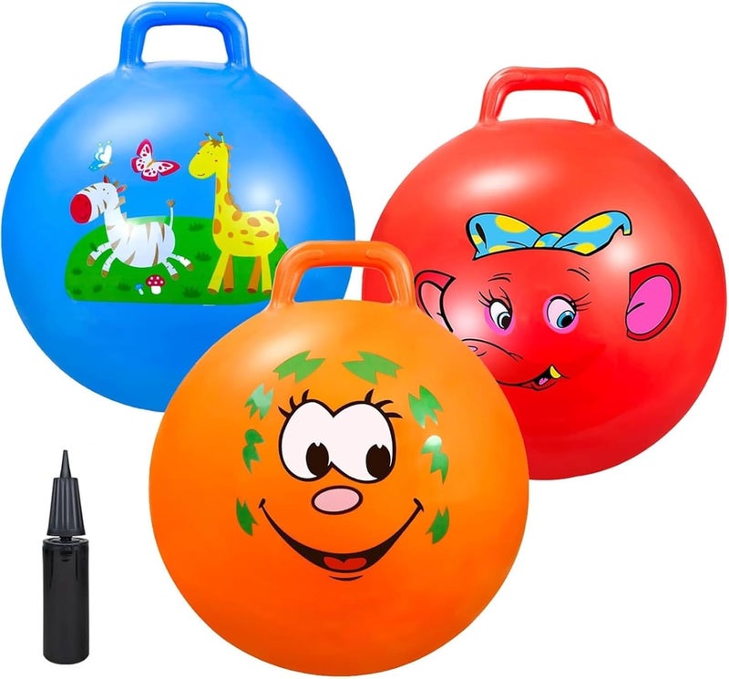 Ynanimery Bouncy Balls with Handle for Kids, Ride On Toys Balls for Kids 3 4-8, 3 Pack Hopper Ball 18 Inch Size with Air Pump for Kid Jumping Sports Ride Games Balance Exercise Indoor Outdoor Fun Toy - Image 1