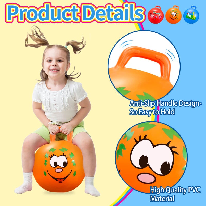 Ynanimery Bouncy Balls with Handle for Kids, Ride On Toys Balls for Kids 3 4-8, 3 Pack Hopper Ball 18 Inch Size with Air Pump for Kid Jumping Sports Ride Games Balance Exercise Indoor Outdoor Fun Toy - Image 2