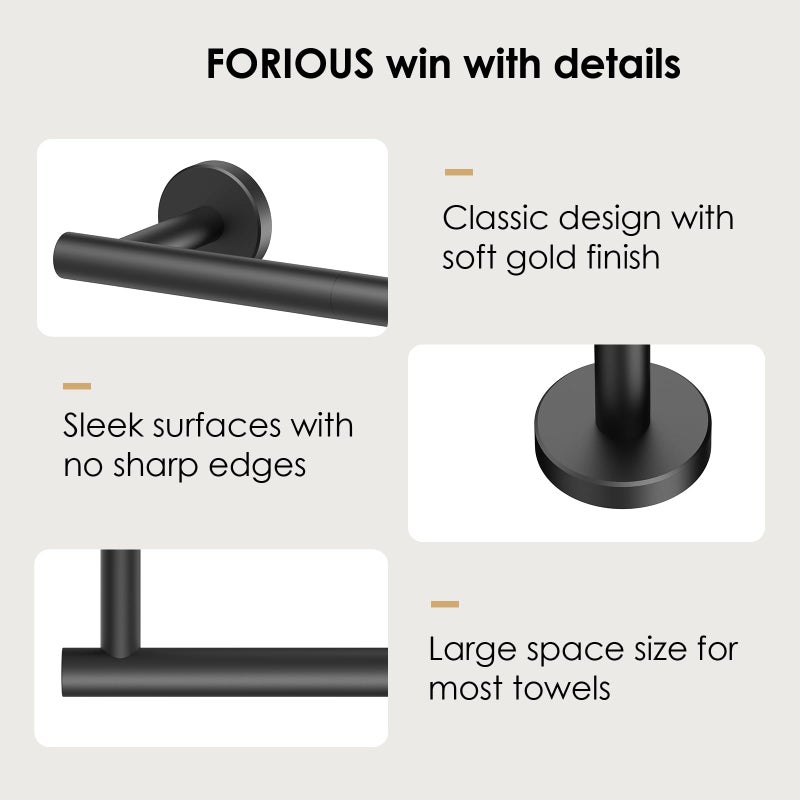 FORIOUS Black Towel Bar for Bathroom Wall, 24 Inch Stainless Steel Towel Racks for Bathroom, Includes Wall Mounting Hardware (Matte Black,Total Length 26-Inch) - Image 5