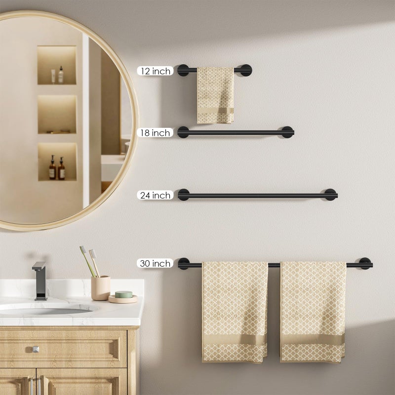 FORIOUS Black Towel Bar for Bathroom Wall, 24 Inch Stainless Steel Towel Racks for Bathroom, Includes Wall Mounting Hardware (Matte Black,Total Length 26-Inch) - Image 4