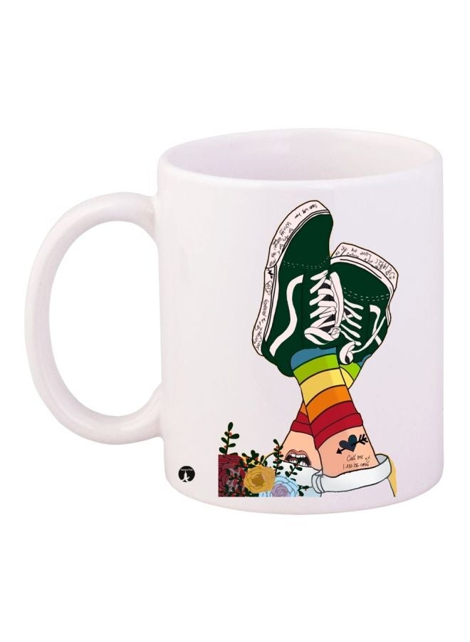 RYN Shoes Printed Coffee Mug White/Green/Beige 11ounce